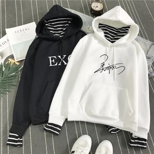 

women's hoodies & sweatshirts fashion korean style sweatshirt for women exo kpop clothes harajuku casual letter printed fleece pullover, Black