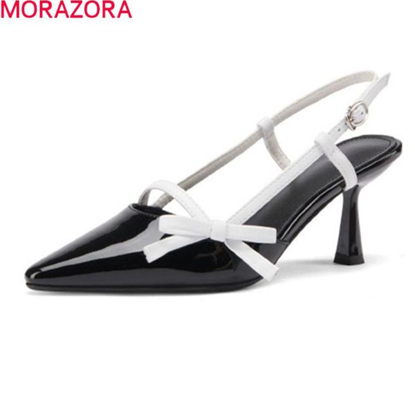 

summer fashion high heels shoes genuine leather women sandals simple pointed toe mixed colors party, Black