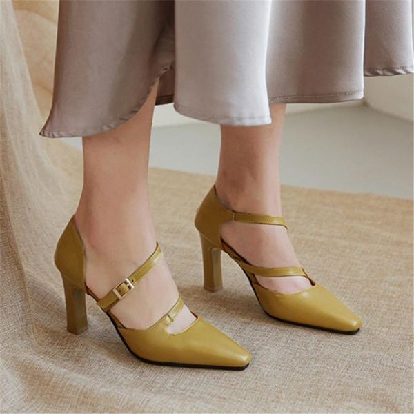 

dress shoes pxelena grace women sandals thin high heels ankle strap 2021 summer spring office lady ol party footwear plus size, Black