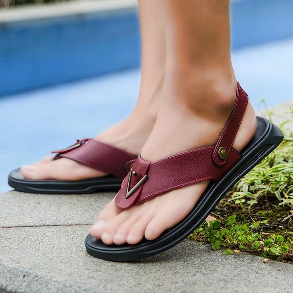 

sandals summer flat slippers beach shoes two ways to wear breathable youth trend wear-resistant outdoor casual male, Black