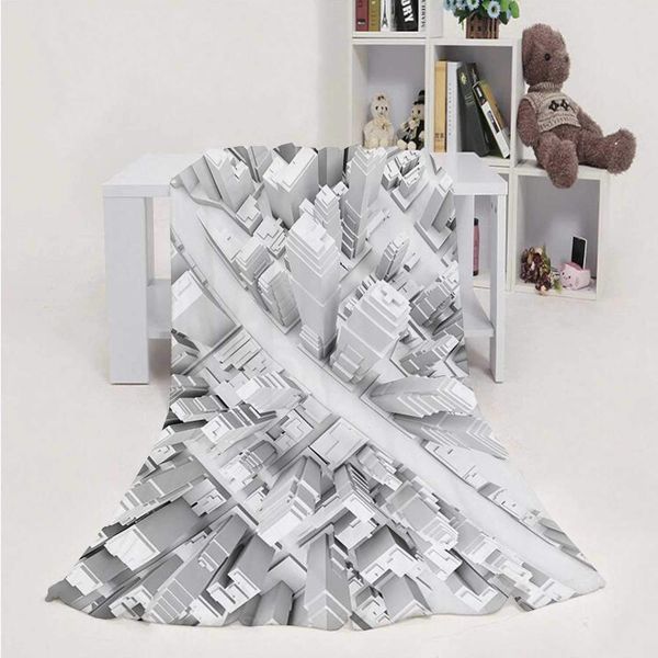 

white modern city city,house flannel throw microfiber blanket 3dimensional 50''x60''(wxl)