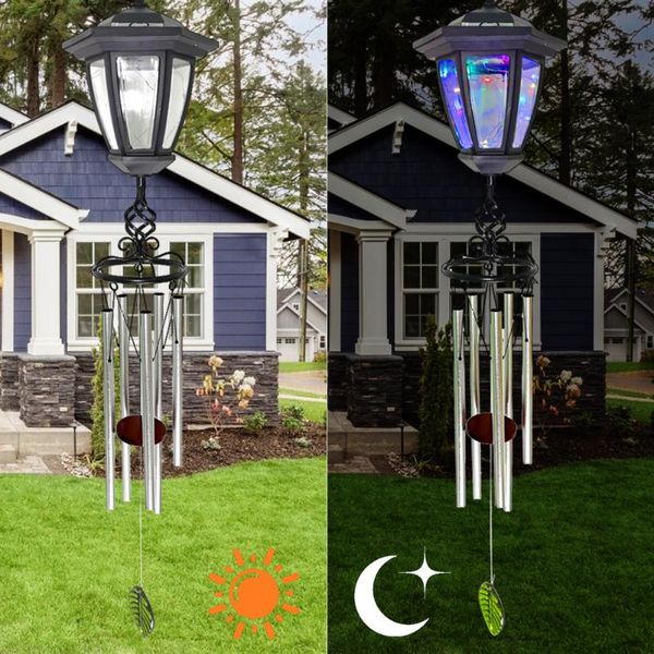 

solar hanging windchime light led waterproof aluminum tube pendant wind chime bell lamp outdoor garden decor wall lamps
