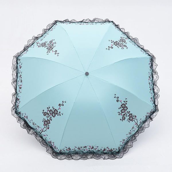 

sun umbrella rain women 6 colors three folding uv brand sunny parasol plum flower blossom lace 50ry069 umbrellas