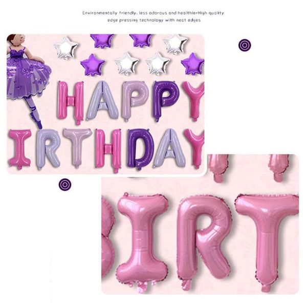 

party decoration 1 set birthday rose gold happy ballons kids foil supplies n8s7