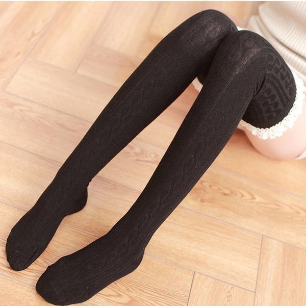 

socks & hosiery women lady female warm cotton thigh high long stockings knit over knee lace medias stay up stocking, Black;white