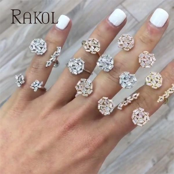 

rectangle pave shiny zirconia crystal open adjustable rings for women fashion wedding party jewelry rr020025k cluster, Golden;silver