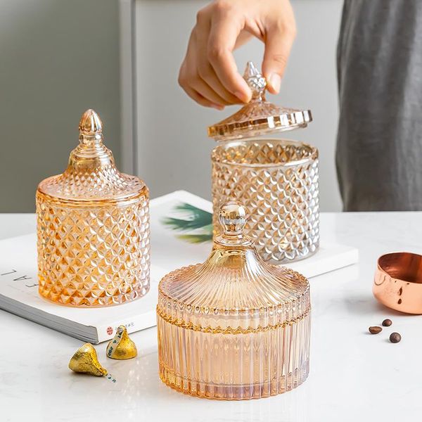 

storage bottles & jars crystal glass jar with lid creative exquisite golden amber jewelry wedding decoration candy household goods