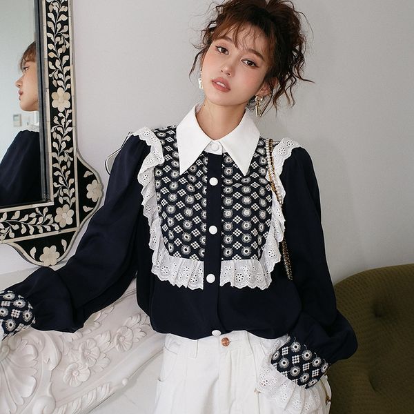 

shirt the elegant dress chess sleeve women's family drooling shirts 2021 fashion collar autumn, White