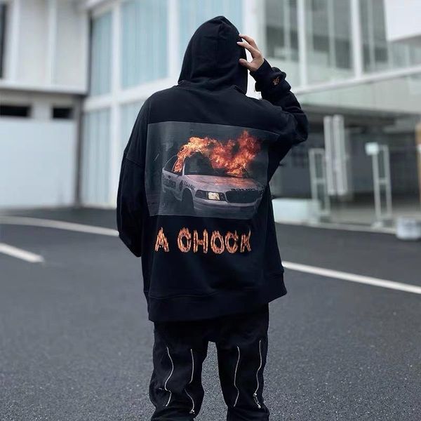 

men's hoodies & sweatshirts 2021 autumn and winter national tide back flame car printing couple leisure hundred towers men women hooded, Black