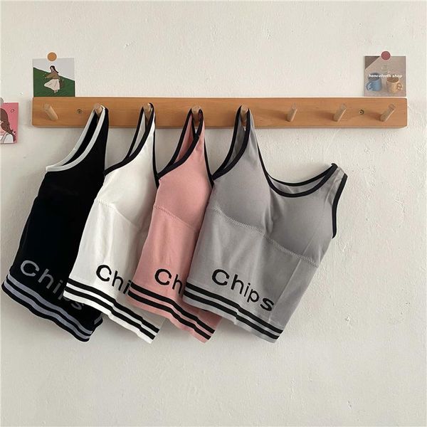 

women's tanks & camis easycore girl korean style fashion letter sling vest with pad students bra can outside wear, White
