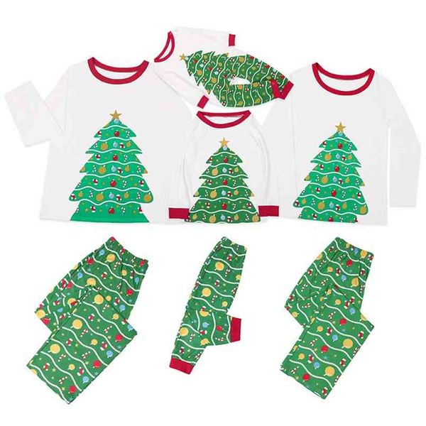 OMSJ Natale Genitore-figlio Abbigliamento Pigiama Set Albero Stampa Baby Kid Papà Mamma Famiglia Outfit Sleepwear Matching Suit 210517