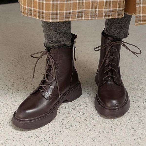 

boots kickway women shoes ankle 2021 autumn british wind genuine leather thick with fur ladies short motorcycle, Black