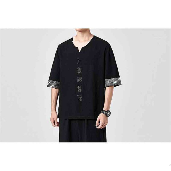 

panelled letter embroidery tshirts mens regular length chinese style homme v neck short sleeve tees mens, White;black