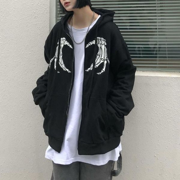 

women's hoodies & sweatshirts y2k gothic sweatshirt oversized hoodie women autumn zip up long sleeve coat 90s vintage e-harajuku grunge, Black
