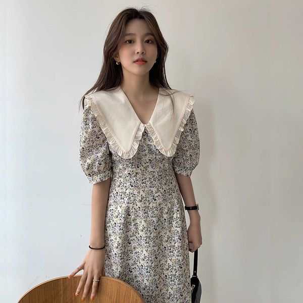 

two piece dress floral print summer long women peter pan collar short sleeve korean party sweet elegant beach boho 2021 z265 xlg1, White
