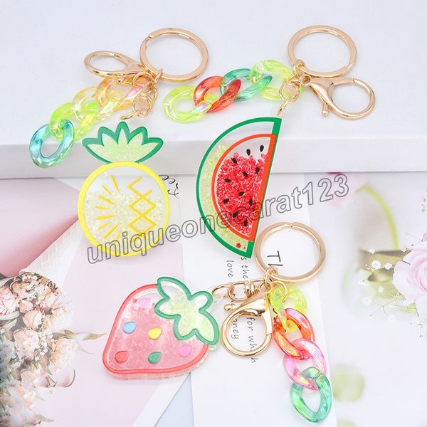 

watermelon strawberry keychain car pendant resin accessories gift wholesale simulation fruit keycahin small pendant jewelry, Slivery;golden