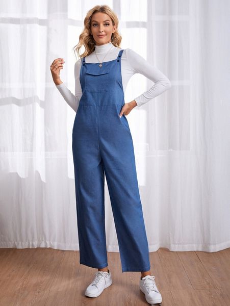 

emery rose flap pocket denim overalls without tee 668h#, White