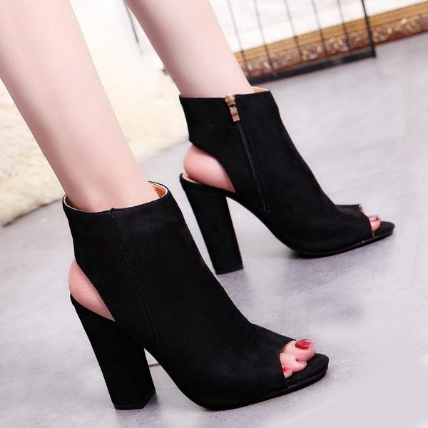 

boots foreign large 2021 high fish mouth fashion single heeled women's shoes sandals, Black