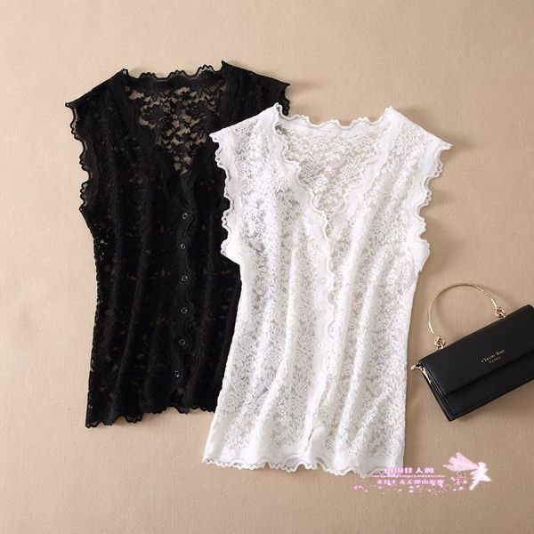 

tank spring and summer fashion with low-cut v-sleeveless lace hollow shirt vest s-4xl kn052 qpo5, White