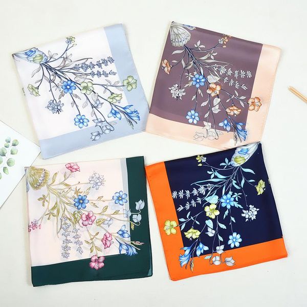 

scarves 2021 53cm animal pattern ms. silk scarf streets on fire satin neck hair tie bag warp soft neckerchief hijabs head, Blue;gray