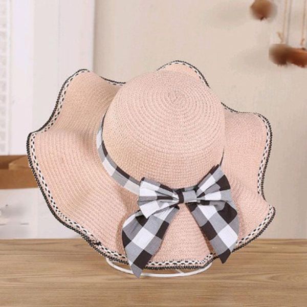 

wide brim hats korean version bow-knot straw hat fresh fashionable sun women outdoor outing big breathable sunscreen, Blue;gray