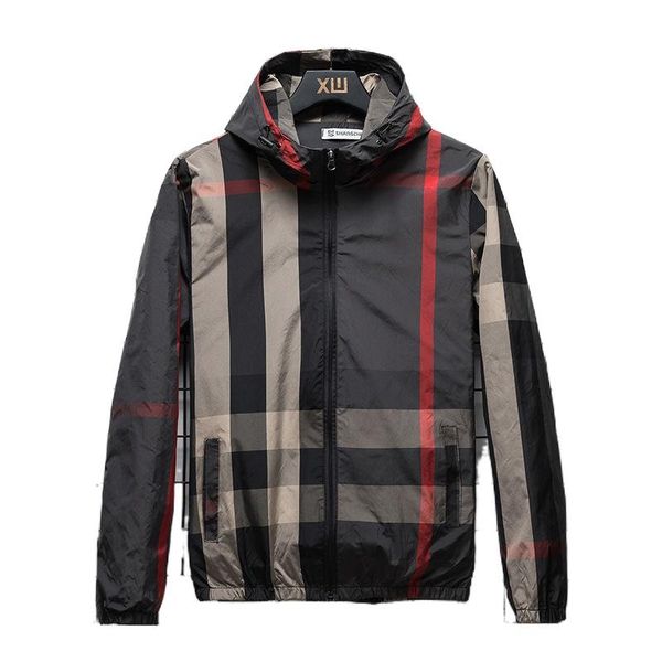 

spring and autumn men's jacket slim casual plaid youth hooded jackets, Black;brown