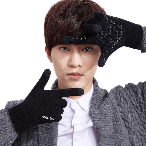 

fingerless gloves knitted touch screen women/men thicken warm plus velvet winter autumn mittens quality anti-skid, Blue;gray