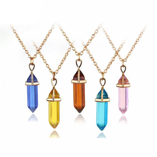 

chains reiki healing jewelry natural stone pendant wire wrap hexagonal amethysts quartz crystal necklace pendulum chakra pendulo, Silver