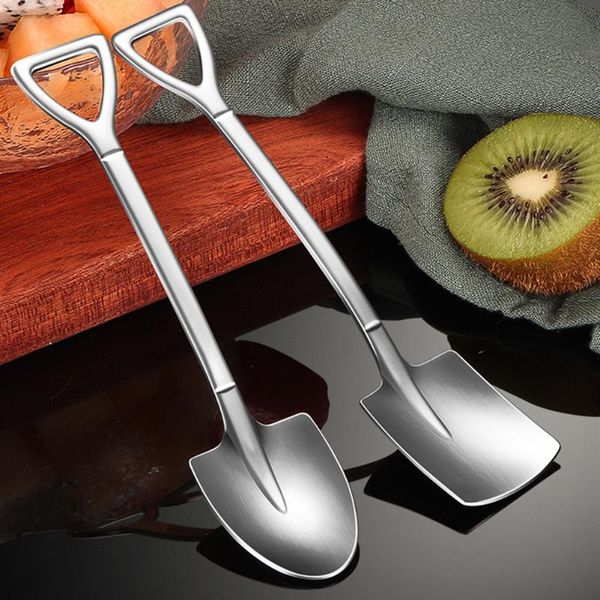 

stainless steel coffee dessert ice cream shovel spoon retro tableware soup spoons table dinner fruit rice