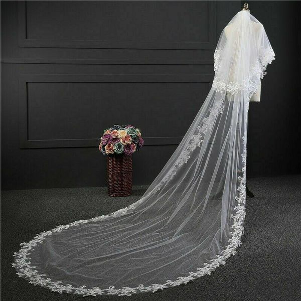 

bridal veils white ivory wedding veil 3m long comb lace mantilla 2 layer cathedral accessories veu de noiva, Black