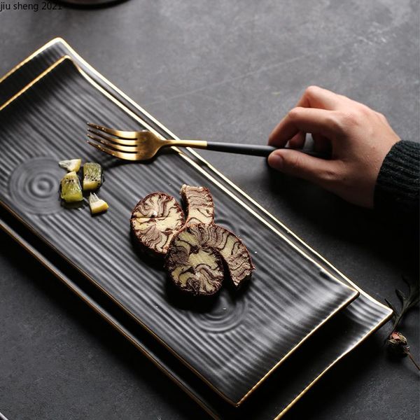 

dishes & plates creative ceramic black western steak plate rectangular sushi japanese home phnom penh dessert fruit tableware