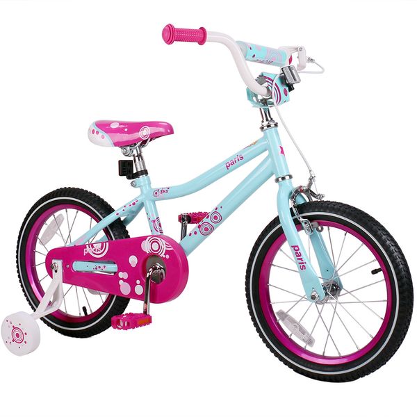 12 14 16 Zoll Paris Girl Kinderfahrrad Rosa und Blaues Kinderfahrrad mit V-Bremse und Stützrädern