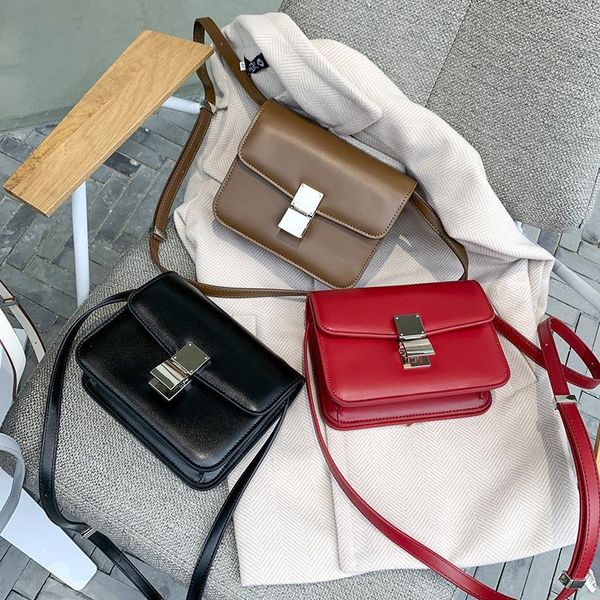 

handbag good quality solid tofu bag box skew cross small square single shoulder commuter texture stewardess, Black;red