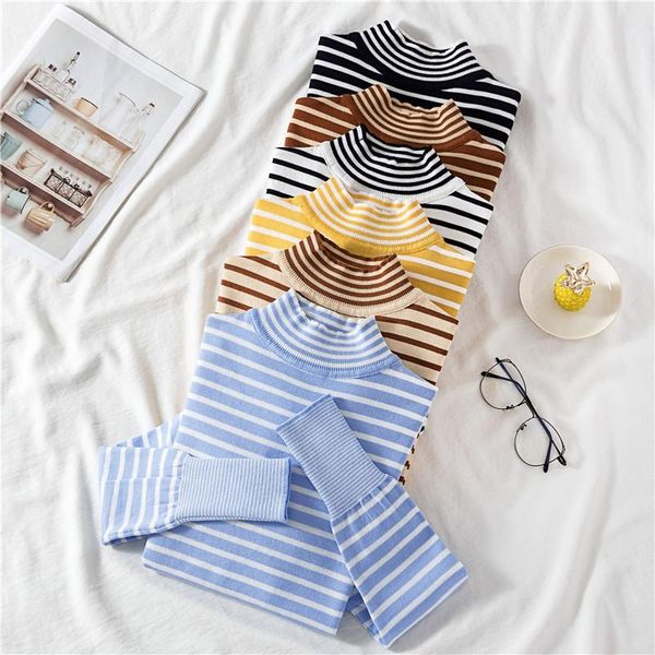 

women's sweaters striped pullovers women knitted sweater slim high elastic half turtleneck 2021 fall winter fashion pull femme, White;black