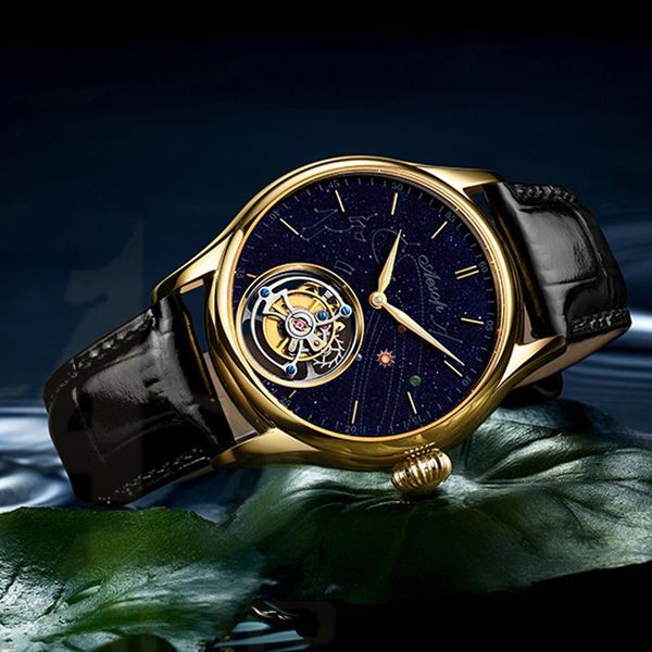 

wristwatches men's clos whirl, chronograph, 100m waterproof, hanical, gold, solar system, for men, Slivery;brown