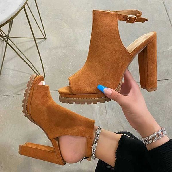 

black leopard fashion peep toe boots summer spring autumn breathable shoes booty women ankle buckle strap big size 45