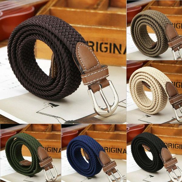 

canvas elastic woven belts pin buckle waist belt stretch waistband 1pc, Black;brown