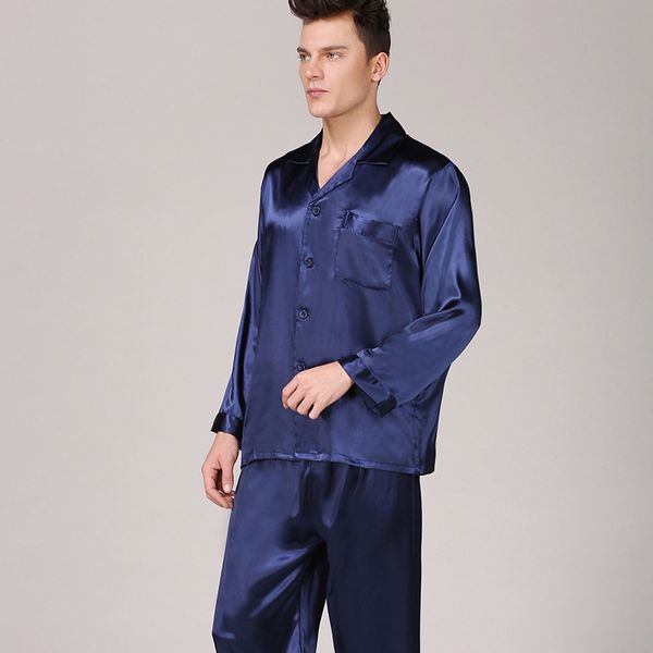 

sleepwear fashion pajamas men's pure silk in sprg and summer long sleeve autumn, Black;brown