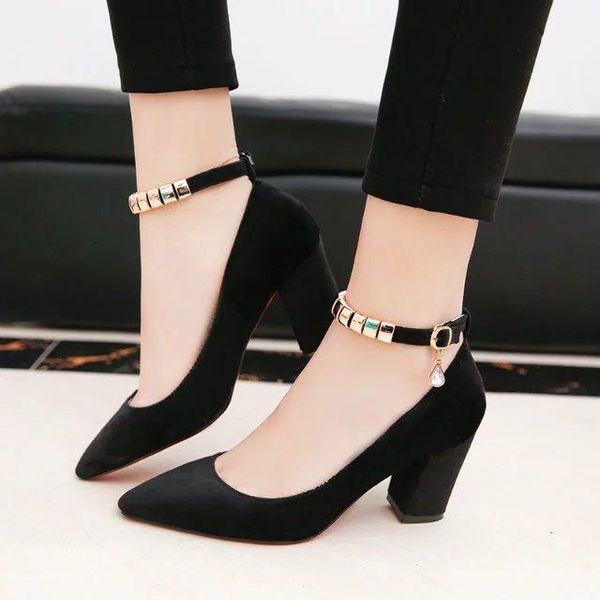 

dress shoes 2021 women chain high heels thick heel single black buckle strap work woman wedding mary janes