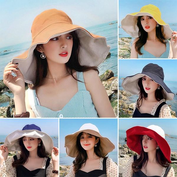 

wide brim hats jumbo beach hat sunshade summer double side cap women, Blue;gray