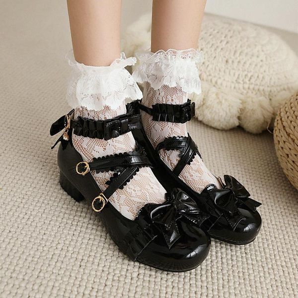 

lolita shoes women japanese style vintage soft sister girls high heels platform college student cosplay costume dress, Black