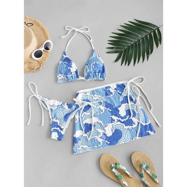 

bandage women's swimsuit triangle bikini three piece set, Black;white
