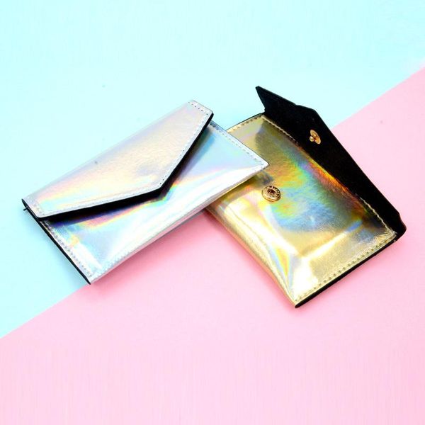 

card holders laser shining coin purse for girls women simple wallet small holder leather female business bags, Brown;gray