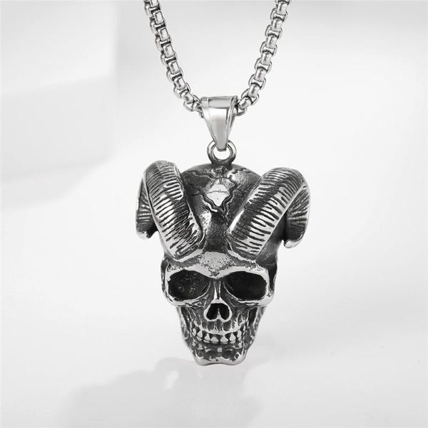 

pendant necklaces fashion personality punk gothic goat skull metal necklace domineering men's rock party locomotive jewelry, Silver