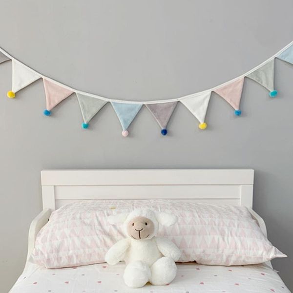 

243cm pennant flannel bunting banner hanging flags string with plush balls decor decorative objects & figurines