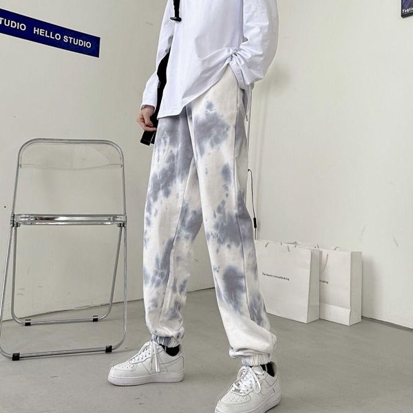 

running pants autumn women trousers high-waist female straight-leg street dance sports casual loose tie dye feet fashion, Black;blue