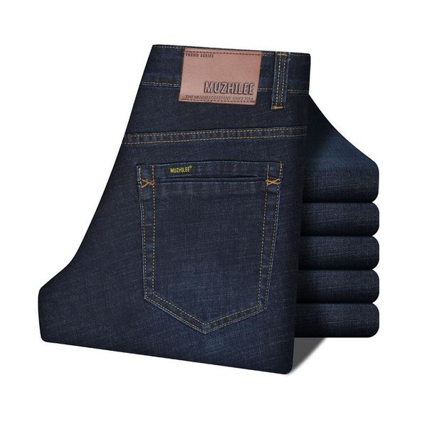 

luren brand autumn and winter jeans men's straight stretch slim fit clothes business casual all-match breathable thin, Blue