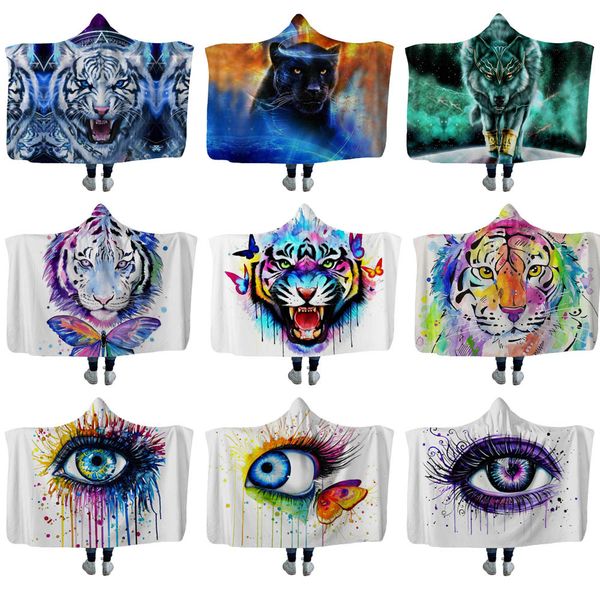 

child adults colorful animals blanket fleece home warm cartoon tiger lion eyes hooded blankets wearable children kids gift