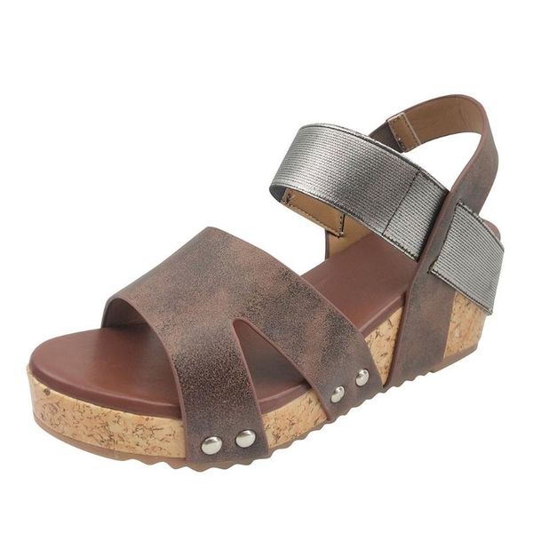 

shoe high heels round toe big size women sandals summer 2021 female shoes woman elastic band platform casual wedges, Black