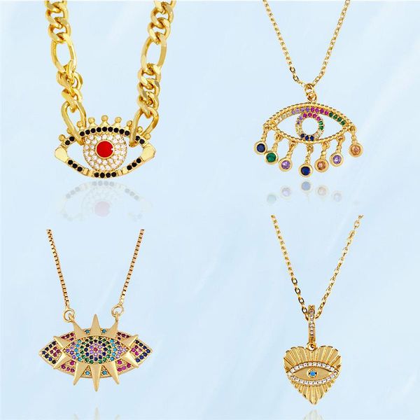 

pendant necklaces goth luxury fine evil eyes for women retro gold color thick chain teens fashion rainbow drip glaze aesthetic, Silver